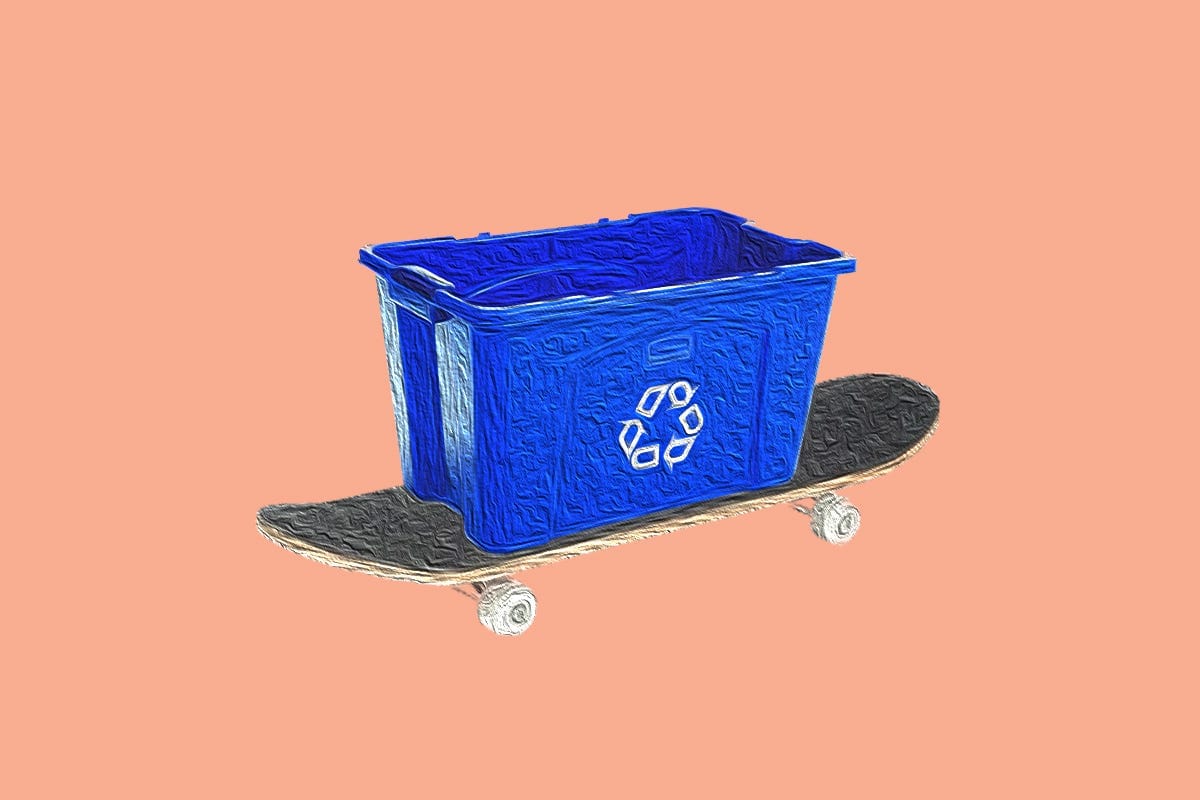 Intimate close-up of a skateboarder sorting their recycling | Simply Ranked